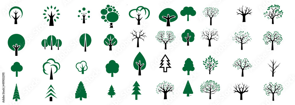 Flat vector trees set. Tree icons are set in a modern flat style.