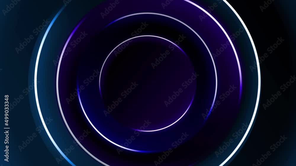 Abstract Rotating Neon Lights Circle 4K Animation. Smooth glowing circles animation background