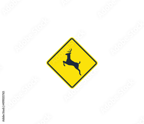 Animal Crossing Trafic Sign with a Deer. Vector Illustration
