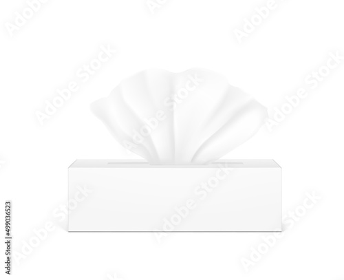 Box with tissue mockup. Vector illustration isolated on white background. Can be use for template your design, presentation, promo, ad. EPS10.