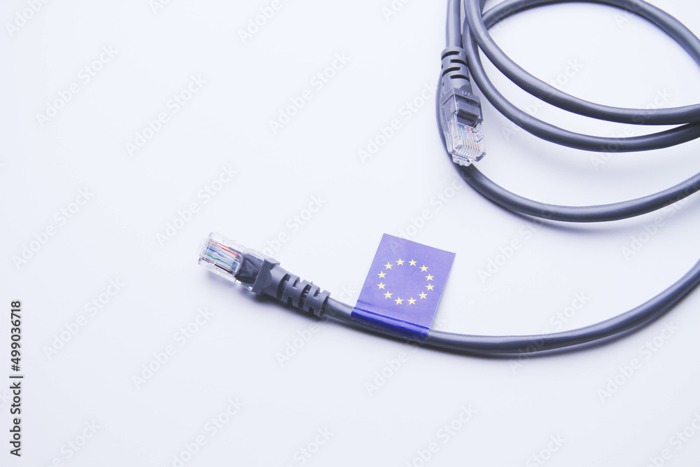 Internet in the European Union. Internet cable with european union flag. Internet in the European Union. Internet cable with european union flag.