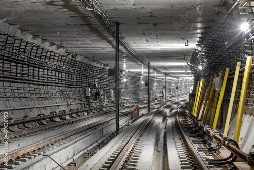 Construction of a new metro tunnel. Turning of a large double-track tunnel