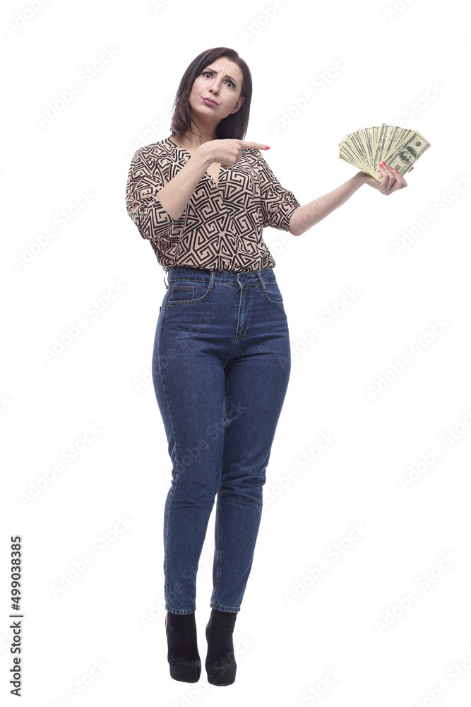 in full growth. attractive young woman with banknotes. in full growth. attractive young woman with banknotes.