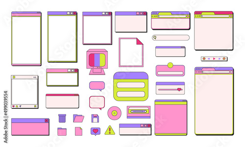 Retro user interface tabs computer vintage vaporwave desktop of website application programming. photo