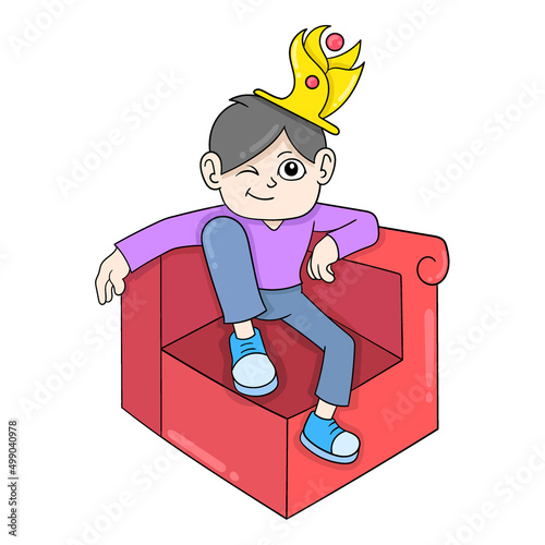 the prince is sitting on the sofa wearing a golden crown, doodle icon image kawaii