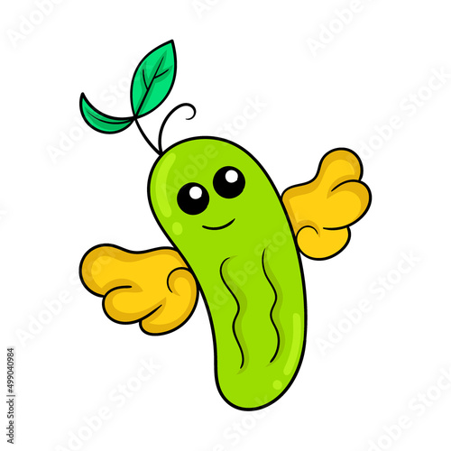 cute faced bitter gourd, doodle icon image kawaii