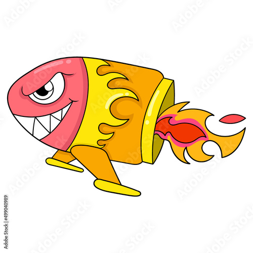 Aggressive looking rocket is hurtling to explode, doodle icon image kawaii