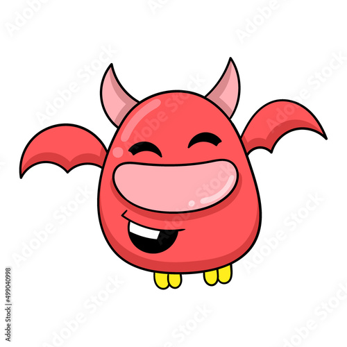 pig face bat is flying laughing, doodle icon image kawaii