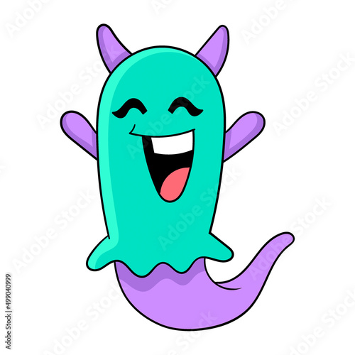 ghosts are scaring by laughing, doodle icon image kawaii