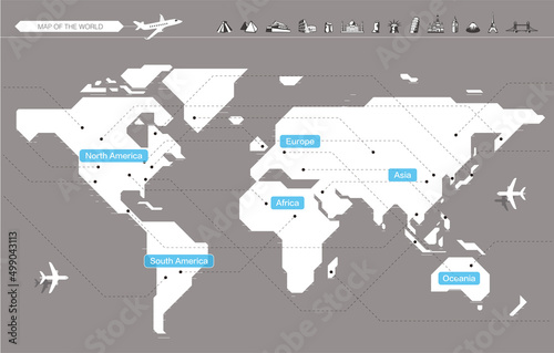Fototapeta Naklejka Na Ścianę i Meble -  Simple straight line business map of the world, vector background, traveling map