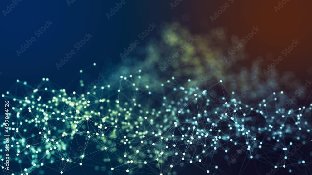 Abstract Plexus geometric technology moving lines, dots and triangles loop background. digital data and network connection triangle lines and spheres in futuristic technology concept.