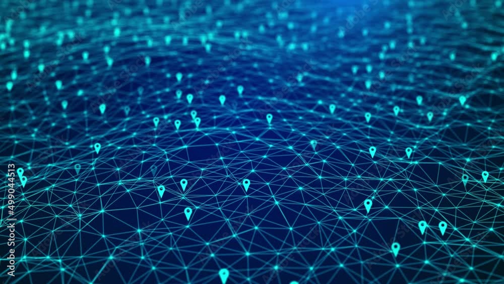 4K Digital Location icons of gps navigation Technology, Global 5g high speed internet connection Loop Background. Internet of things. e-commerce, GPS location services animation. indicator map.