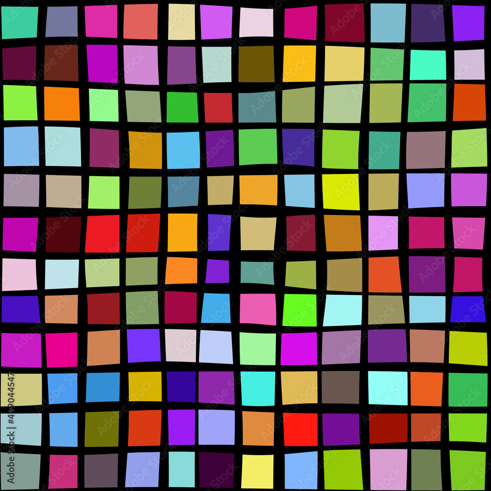 Multicolor mosaic of squares. Mesh, hand drawn. Seamless pattern. Multicolor mosaic of squares. Mesh, hand drawn. Seamless pattern.