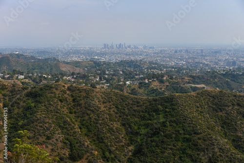 Fototapeta Naklejka Na Ścianę i Meble -  Los Angeles, California, USA - April 11, 2022: Sweeping view of Los Angeles from Wisdom Tree viewpoint