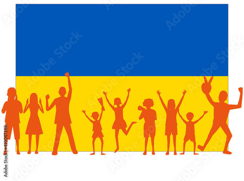 ウクライナを応援している人々のイラスト素材です。