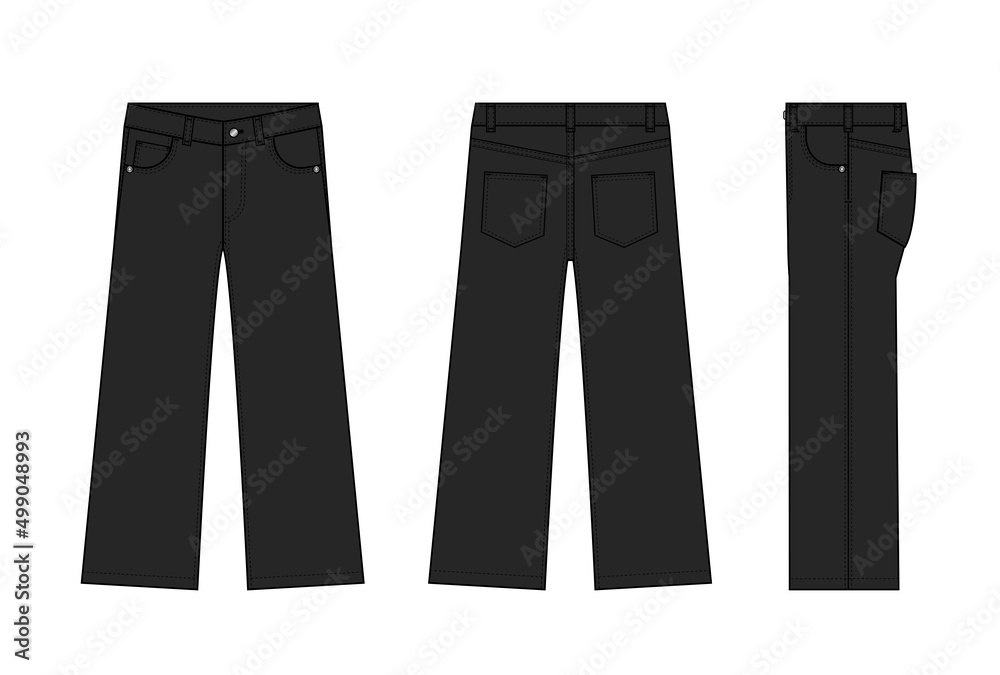 Wide jeans pants vector template illustration | black Wide jeans pants vector template illustration | black
