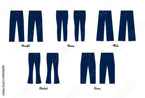 Jeans illustration template set of various shapes