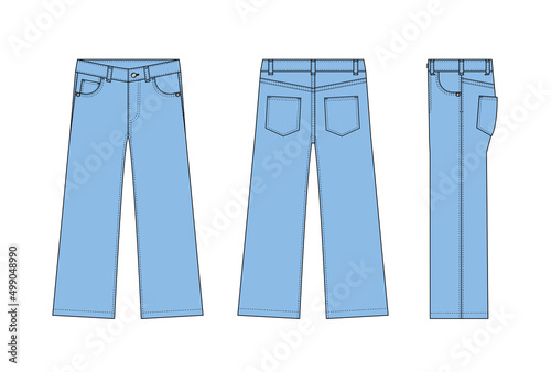 Wide jeans pants vector template illustration | blue
