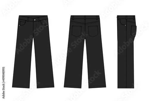 Wide jeans pants vector template illustration | black