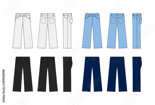 Wide jeans pants vector template illustration set