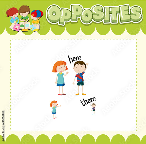 Education word card of English opposites word
