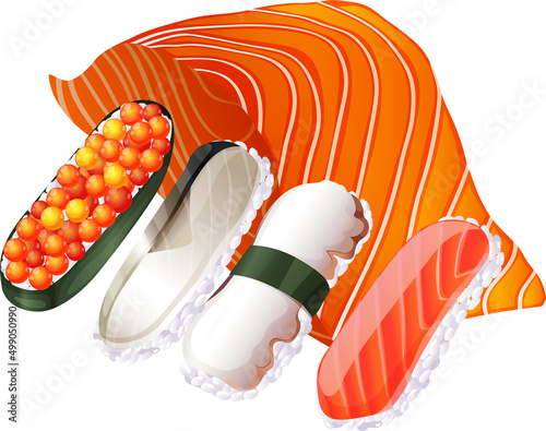 Sushi sashimi set on white background