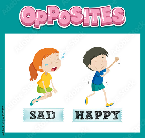 Opposite English words with sad and happy