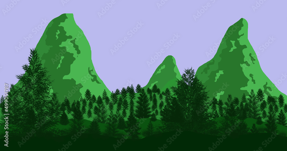 Fototapeta premium Beautiful mountain cartoon landscape illustration