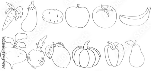 Cartoon vegetables and fruits isolated on white background