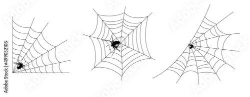 realistic set of spider web for Halloween.  

spider web editable stroke. spider web and 

small spider on a white background.


