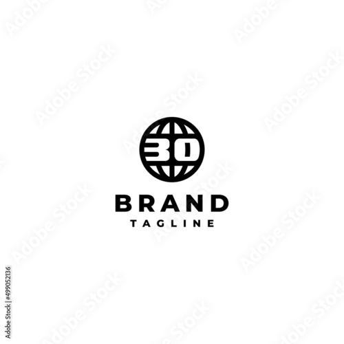 Number 30 in Globe Icon Logo Design. 30th anniversary logo design The number 30 between the equator of the globe icon.