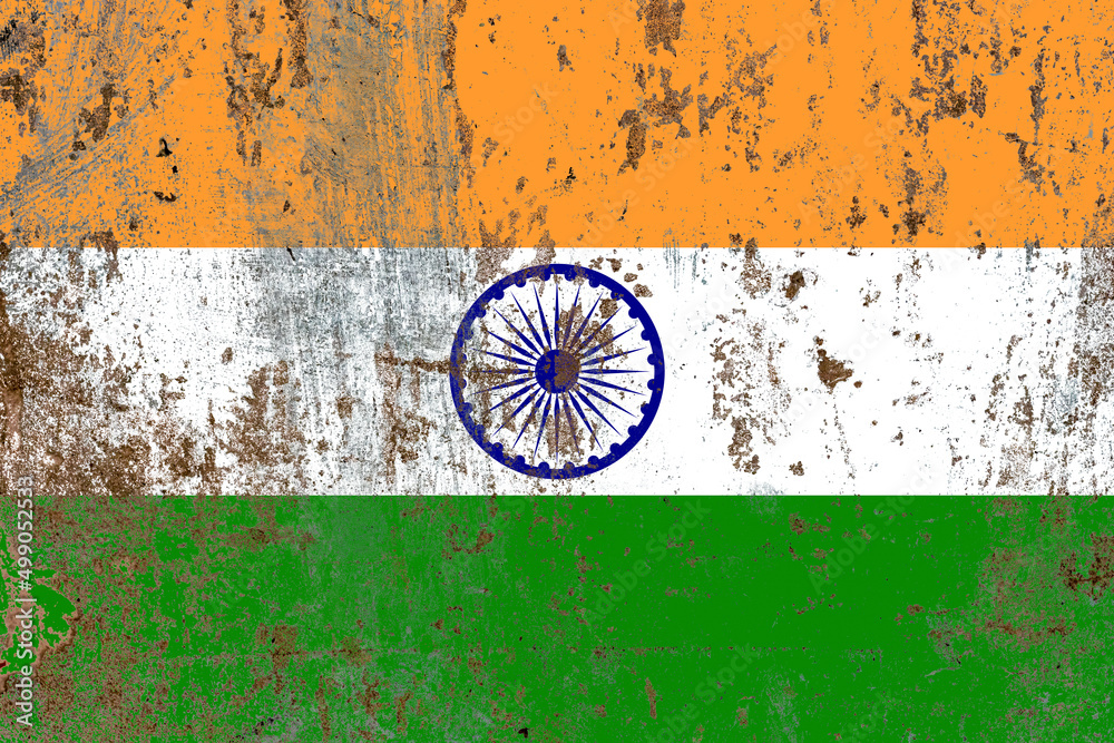 Flag of india painted on a rustic old industrial metal sheet