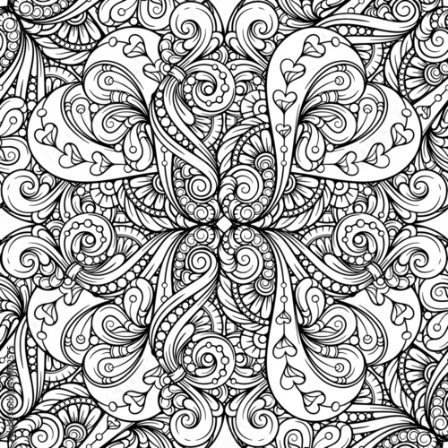 Black and white abstract doodles seamless pattern.