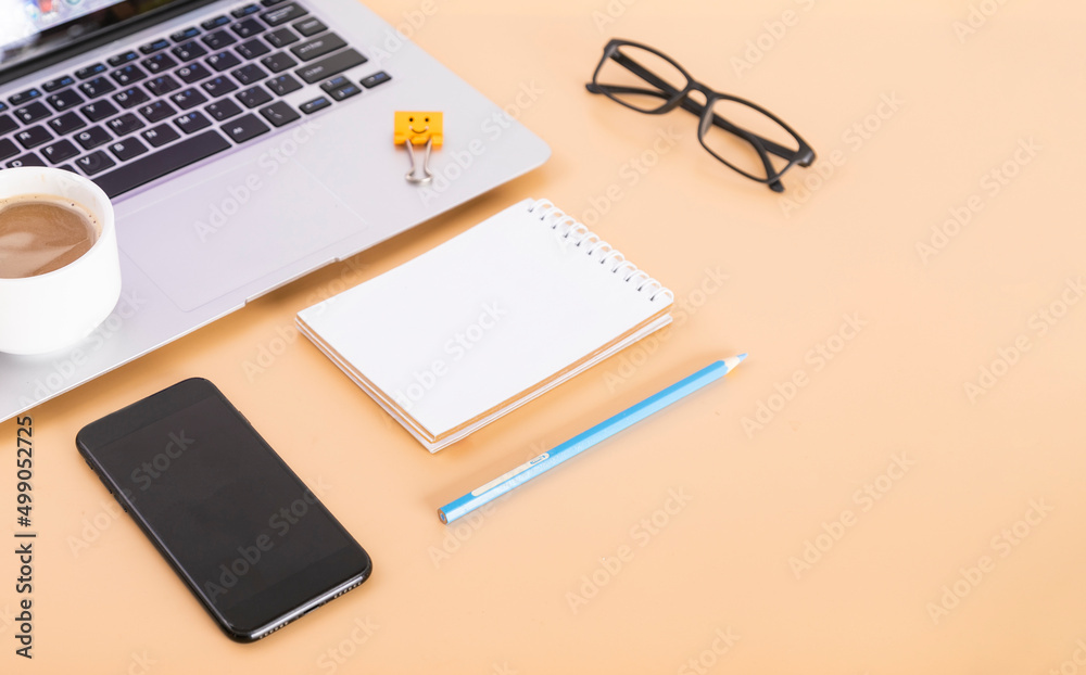Computer, phone, laptop on a solid background