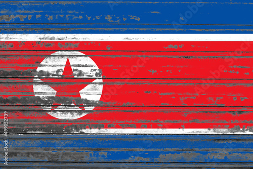North korea flag painted on a rustic old metal sheet