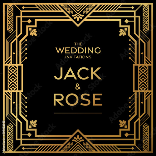 Gatsby card greetings template art deco geometric vintage frame