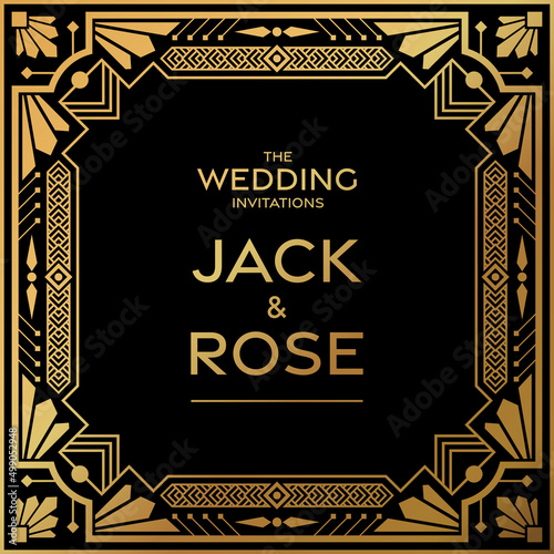 Gatsby card greetings template art deco geometric vintage frame