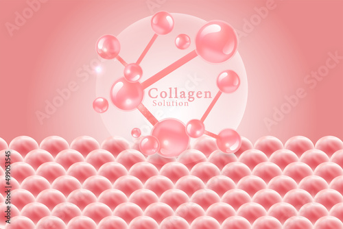 Hyaluronic acid skin solutions ad, pink collagen serum drops over pink skin cells with cosmetic advertising background ready to use, illustration vector.