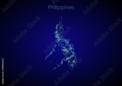 Philippines concept map with glowing cities and network covering the country, map of Philippines suitable for technology or innovation or internet concepts.