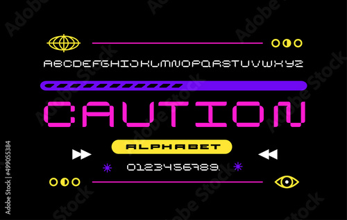 Stylish low font. Cyber display type. Modern alphabet. Futuristic interface design. Vector typography
