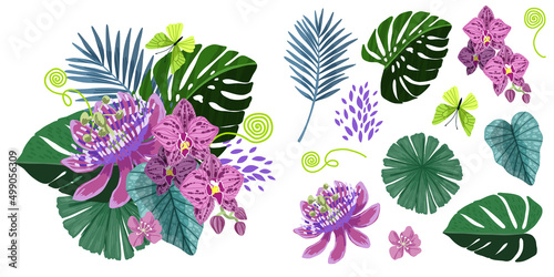 Фототапет Lush tropical bouquet, tropical flowers and leaves