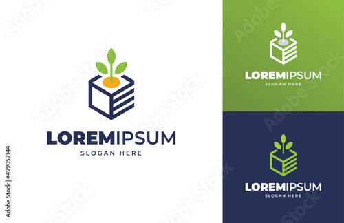 Geometric leaf box nature organic interior home room vector logo design, Natural organic fresh leaves pot logo design