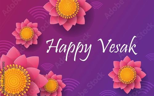 Fototapeta Naklejka Na Ścianę i Meble -  Happy Vesak Day Wishes Cards With Lotus Flowers.