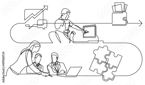 business concept one line drawing illustration of work process