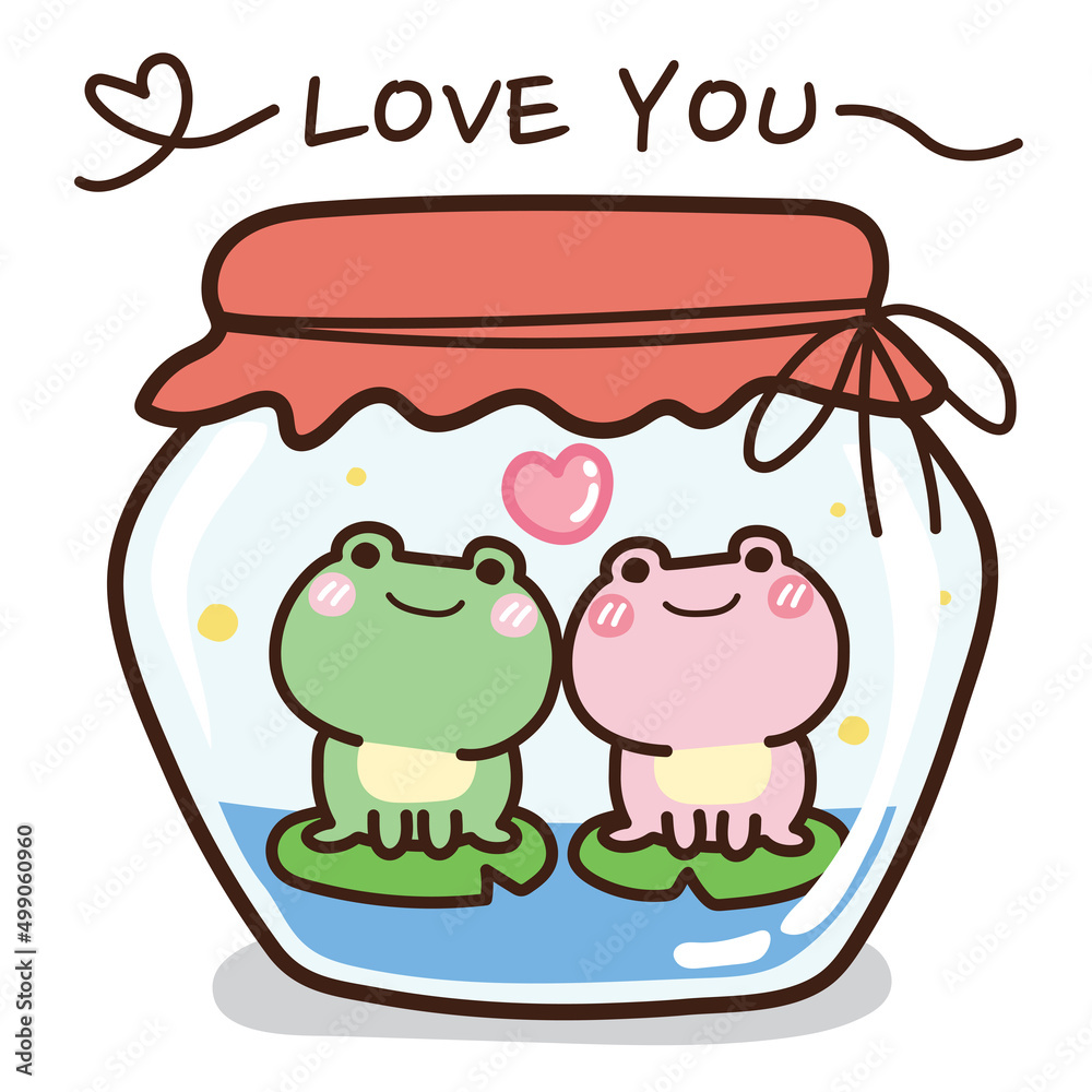 Couple frog in glass jar hand drawn background. Love you writing ...