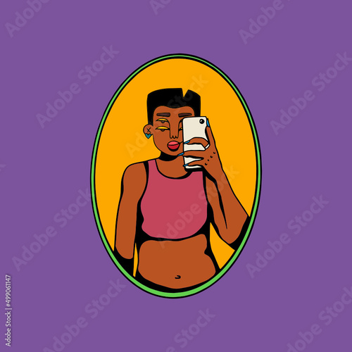 Person taking selfie in front of round mirror
