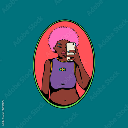 Person taking selfie in front of round mirror