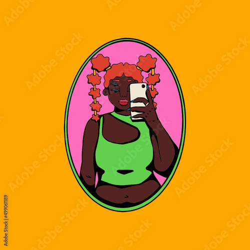 Person taking selfie in front of round mirror