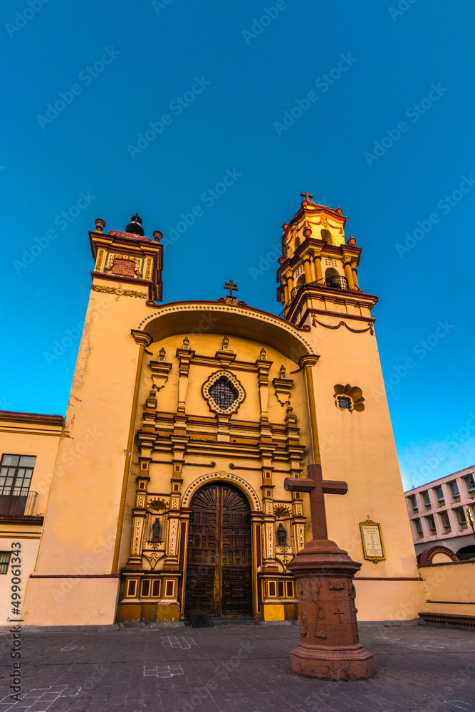 exterior facade of the Iglesia de la Santa Veracruz in the city of Toluca in the State of Mexico