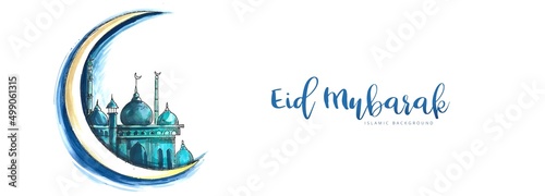 Valokuva Eid mubarak greeting card banner background